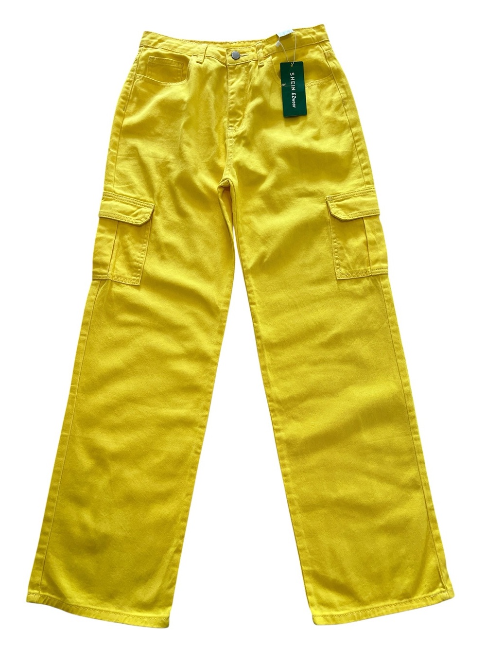 Bright Yellow Cargo Utility Wide Leg Streetwear Pants 100% Cotton- 29
